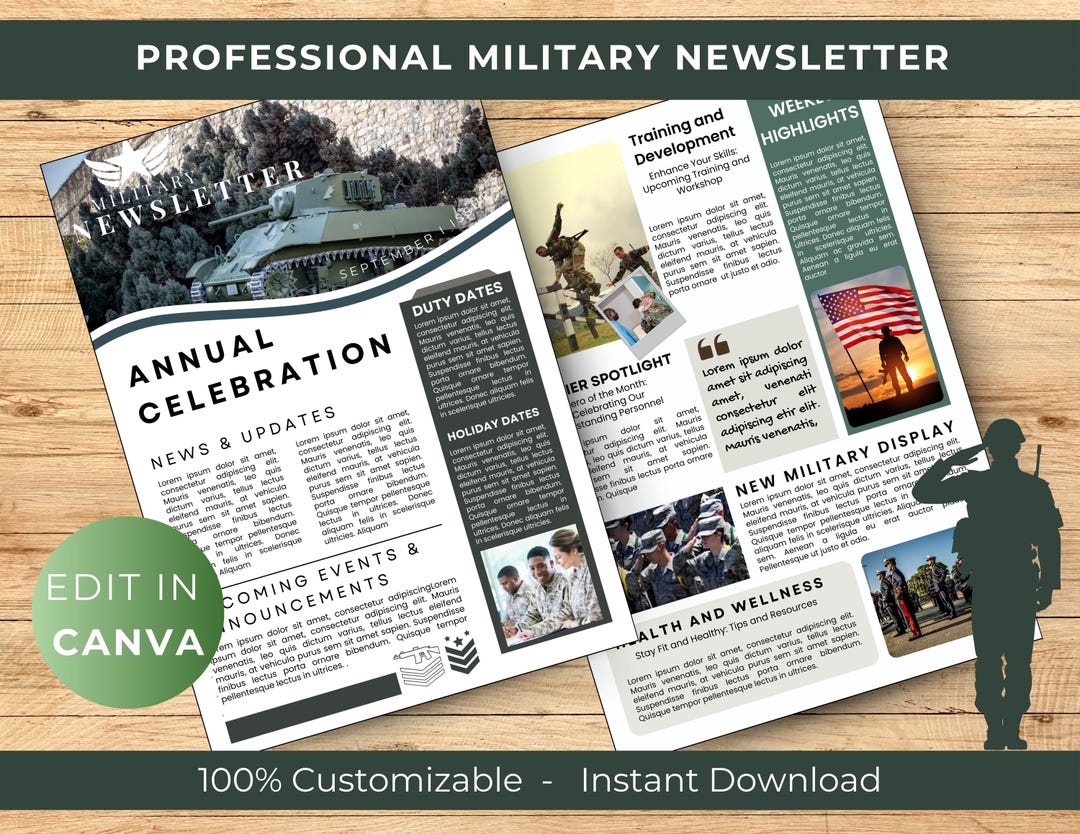 Military Newsletter Template, Email Marketing Newsletter, Canva Newsletter Template, Military Profile, Booklet for Army - Etsy