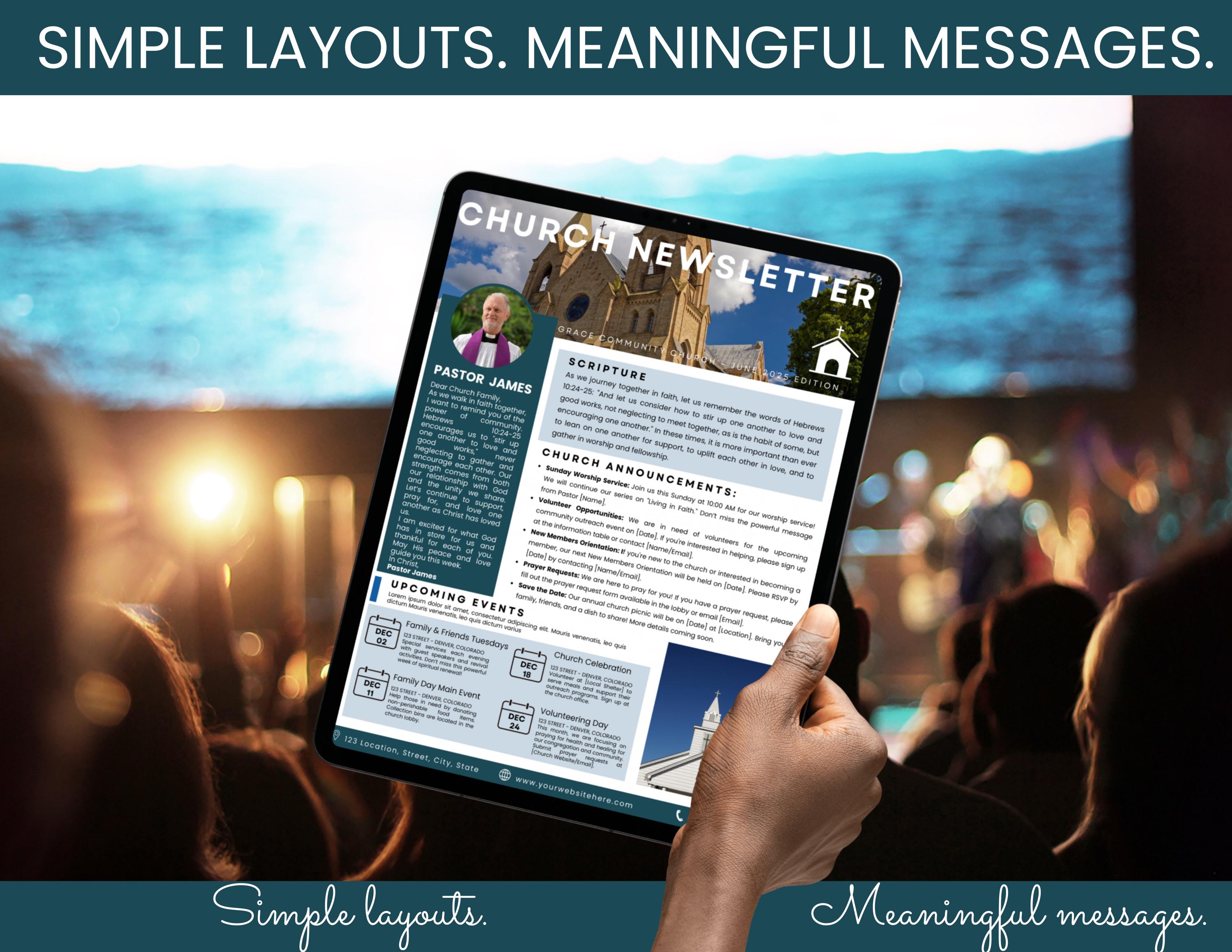 Bulletin Newsletter Examples Editable Church Bulletin Template, Church Newsletter Canva, Sunday ...
