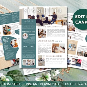 Modelo de boletim informativo Canva, boletim informativo editável, boletim informativo do escritório, carta de notícias da empresa, modelo de boletim informativo por e-mail, boletim informativo sem fins lucrativos
