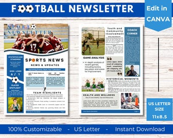 Football Newsletter Template: Sports Email Marketing, School Event Flyer (Digital Download)