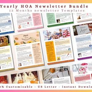 Modèle Canva de newsletter Hoa, lot de newsletter Hoa, modèle de newsletter mensuelle HOA, association de propriétaires, newsletter communautaire, hoya
