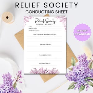Relief Society Conducting Sheet, LDS Relief Society Conducting Outline, Relief Society Agenda, Printable Relief Society Sunday Meeting