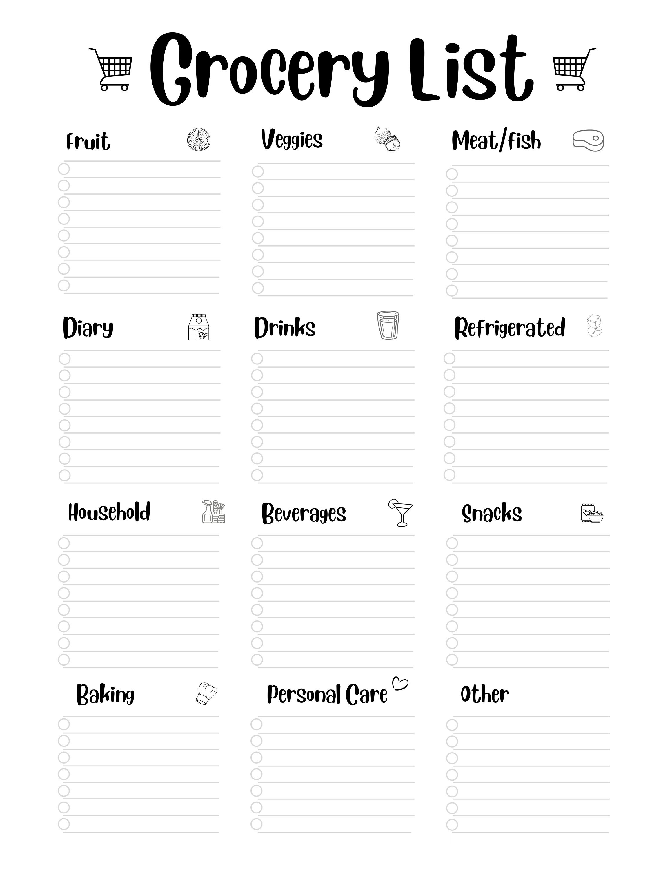 Grocery List Organizer Printable Grocery List Template Etsy Grocery List Organizer Printable Grocery List Template Etsy