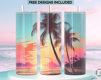 Beach Tumbler Wrap PNG, 20 oz Skinny Tumbler Sublimation Design Digital Download PNG, Tumbler Straight and Tapered, Beach PNG
