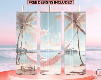 Beach Tumbler Wrap PNG, 20 oz Skinny Tumbler Sublimation Design Digital Download PNG, Tumbler Straight and Tapered, Beach PNG