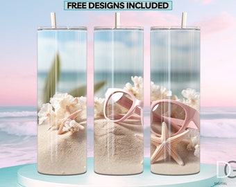 Beach Tumbler Wrap PNG, 20 oz Skinny Tumbler Sublimation Design Digital Download PNG, Tumbler Straight and Tapered, Beach PNG
