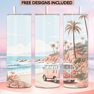 Beach Tumbler Wrap PNG, 20 oz Skinny Tumbler Sublimation Design Digital Download PNG, Tumbler Straight and Tapered, Retro Tumbler Wrap