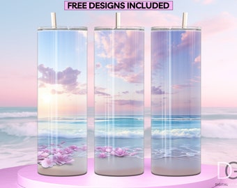 Beach Tumbler Wrap PNG, 20 oz Skinny Tumbler Sublimation Design Digital Download PNG, Tumbler Straight and Tapered, Beach PNG