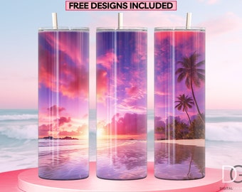 Beach Tumbler Wrap PNG, 20 oz Skinny Tumbler Sublimation Design Digital Download PNG, Tumbler Straight and Tapered, Beach PNG