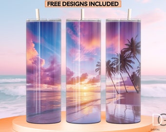 Beach Tumbler Wrap PNG, 20 oz Skinny Tumbler Sublimation Design Digital Download PNG, Tumbler Straight and Tapered, Beach PNG