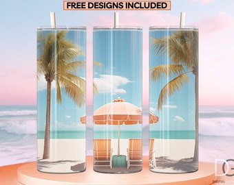 Beach Tumbler Wrap PNG, 20 oz Skinny Tumbler Sublimation Design Digital Download PNG, Tumbler Straight and Tapered, Beach PNG