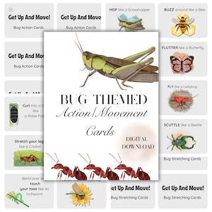 Fitness Movement Cards for Kids- Bug Themed- Morning Basket Ideas-Brain Break Activities