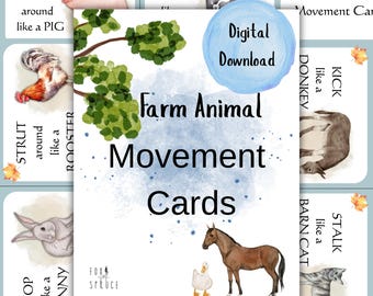 Actiekaarten boerderijdieren: bewegingsspel voor kinderen (digitale download)