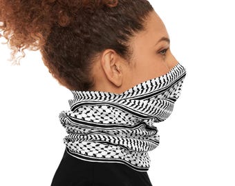 Keffiyeh Inspired Hand-drawn Tube Scarf, Neck Gaiter