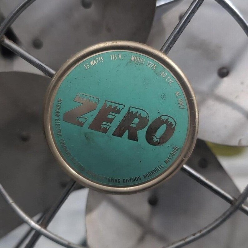 McGraw Zero Desk Fan #1275, Four Blade Metal Cage, Vintage Art Deco Office Decor image 2