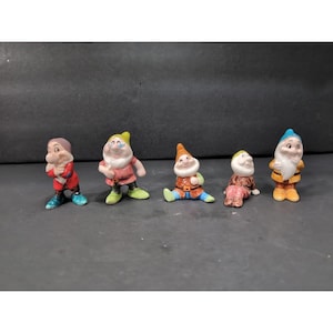 Disney Snow White Ceramic Figures, Vintage 3&quot; Dwarfs Set, Japan Collectibles, Set Of 5 Figurines