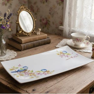 Pier 1 Imports Summertime Blue Birds Serving Tray, Vintage Rectangular Platter, Replacement Serveware