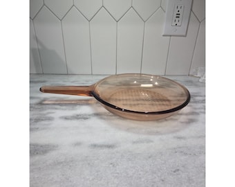 Sartén de vidrio ámbar Corning Vision France de 25 cm (10 pulgadas), utensilios de cocina vintage, fondo tipo gofre, sartén de repuesto.