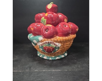 Homegrown Heaven Bound Small Bucket of Apples Cookie Jar, Vintage Country Farm Decor, Replacement