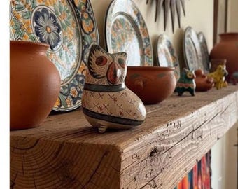 Mexican Folk Art Pottery Owl, Vintage Hand Painted Bird Figurine, Handmade Ceramic Statue