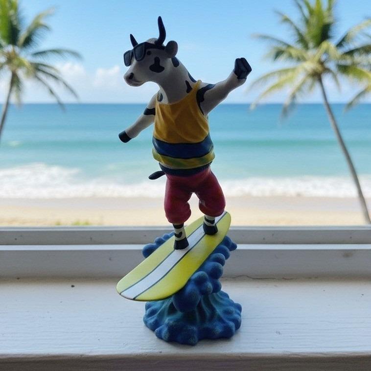 Cow Parade Cowabunga Surfer Figurine, Westland Giftware #7253