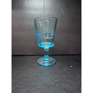 LG Wright Light Aqua Blue Goblet, Strawberries & Currant Design, Vintage Depression Glassware, MCM Replacement