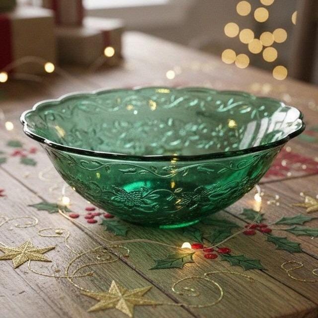 Princess House Fantasia Emerald Green Crystal Bowl #5249, Vintage