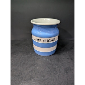 TG Green Cornishware Lump Sugar Jar, Vintage Canister, Blue and White Stripes, Retro Kitchen Decor, Classic British Pottery