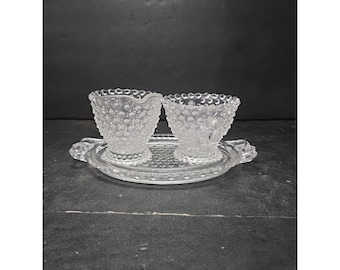 Duncan & Miller Crystal Hobnail Sugar And Creamer With Tray, Vintage Clear Glassware, Replacement Tableware