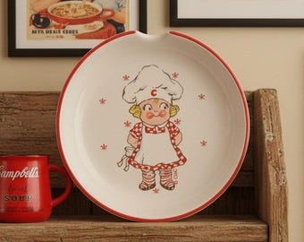 ビンテージ キャンベルスープ 子供用 セラミック スプーンレスト 男の子 シェフ 4インチ 赤い縁取り