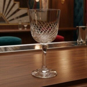 Etched Criss-Cross Wine Goblet, Vintage Clear Stemware, Mid-Century Pressed Glass, Replacement Drinkware
