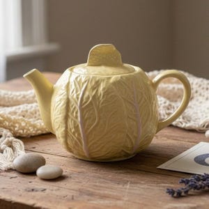 Secla Yellow Cabbage Ware Lidded Teapot, Vintage Portugal Majolica Ceramic, Replacement Tableware