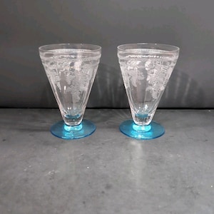 Vasos azules de Delphian de Fostoria, vasos de té helado de cristal grabado, juego de copas de agua, cristalería de colección