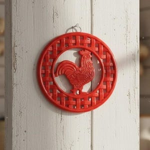 Dessous de plat en fonte à motif coq rouge, plaque de cuisson émaillée style ferme, manique de rechange, élément de décoration