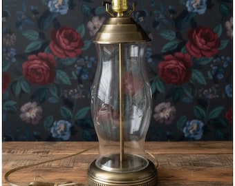 Princess House Heritage Kristall- und Messing-Tischleuchte, Vintage-Glas mit floralem Ätzmuster, Ersatzbeleuchtung