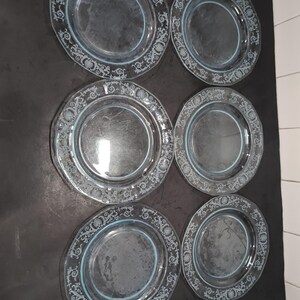 Fostoria Versailles Salad Plates, Azure Blue Lunch Dishes, 6 Plate Set, Collectible Glassware, Scratched Collection
