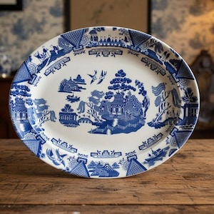 Vintage Blue Willow Oval Bowl - Etsy