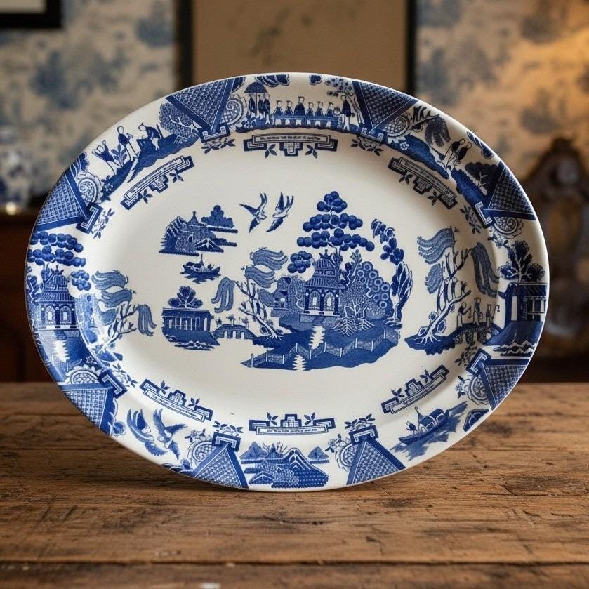 Large Vintage Blue Willow Bowl - Etsy