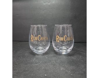 RumChata Stemless Cocktail Glasses , Set of 2, Vintage Gold Lettering Rocks Tumblers, Replacement Drinkware