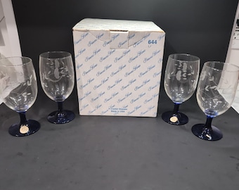 Princess House Crystal Heritage Blue Stem Glasses, Vintage Iced Tea Glasses, Set of 4, Collectible Glassware
