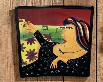 Naylor Designs Hand Painted Decorative Plate, Vintage Coffee Lady Design, Replacement Wall Art