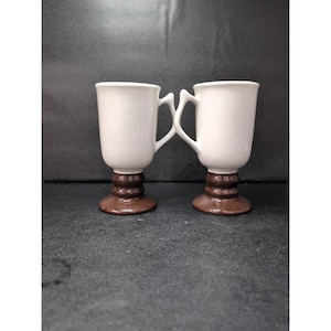Hall Irish Coffee Mug Set, Vintage Footed Pedestal Cup, Brown Cream #1272, USA Made, Retro Drinkware, Kitchen Collectible