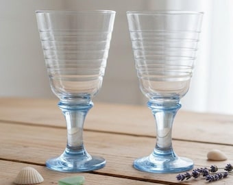 Libbey Sirrus Wassergläser, hellblau, 2er-Set, Vintage-Rippgläser, Ersatz-Trinkgläser