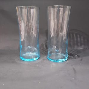 Wheaton Highball Glasses, Ribbed Optic Swirl, Sea Blue Set of 2, Vintage Drinkware, Classic Barware, Cocktail Glasses
