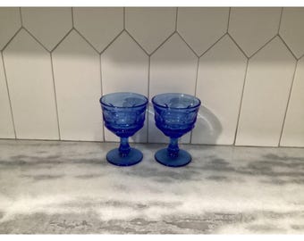 Set Of 2 Fostoria ARGUS BLUE Sherbet / Champagne / Dessert Glasses 5"