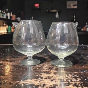 Cognac Large Clear Glasses, Set of 2, Pour Spout, Vintage Brandy Snifters, Home Barware