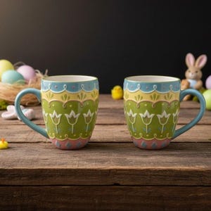 Pier 1 Imports イースターエッグマグカップ 2個セット テクスチャード加工セラミックカップ 交換用ドリンクウェア