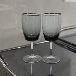 Gorham Midnight Mist Smoke Water Goblets, Set of 2, Replacement Crystal Glasses, Vintage Stemware