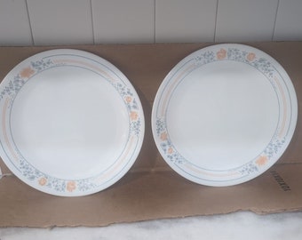 Platos llanos Corelle Apricot Grove, naranja azul, juego de 4, vajilla vintage, decoración de cocina, elementos esenciales para el comedor