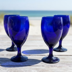 Conjunto de 4 taças Libbey Premiere azul cobalto, estilo vintage, para água/vinho.